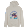 Back view of a cream hoodie featuring a large, colorful 'Made To Fish' graphic with an illustrated fishing scene and Lowrance branding.