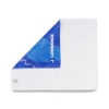 White Lowrance towel folded to show blue coastal chart map design on reverse side