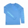 Lowrance AFTCO Blue Performance Long Sleeve Shirt with right sleeve folded over showing LOWRANCE logo